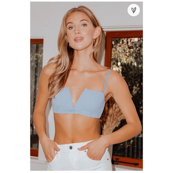 Light Blue Rain Free People Mesh Polka Dot Sierra Bandeau Bralette XS - Picture 8 of 10